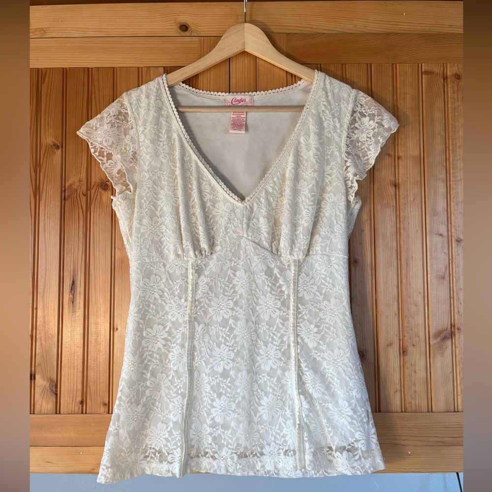 White Lacy Candies Shirt Vintage Women’s L In Great Condition